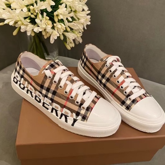Burberry Shoes - Burberry Plaid Canvas Sneakers with White Accents